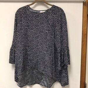 LaRoque Original 100% Silk Ditsy Navy/White Polka Dot High-Low Blouse